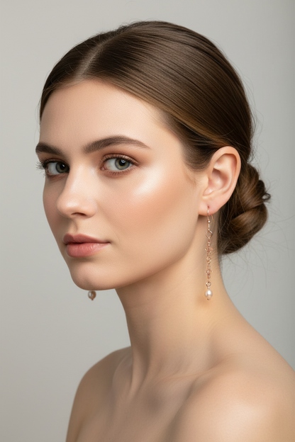 Blush Pearl Cascade Earrings — Swarovski Crystal & Freshwater Pearl in Rose Gold