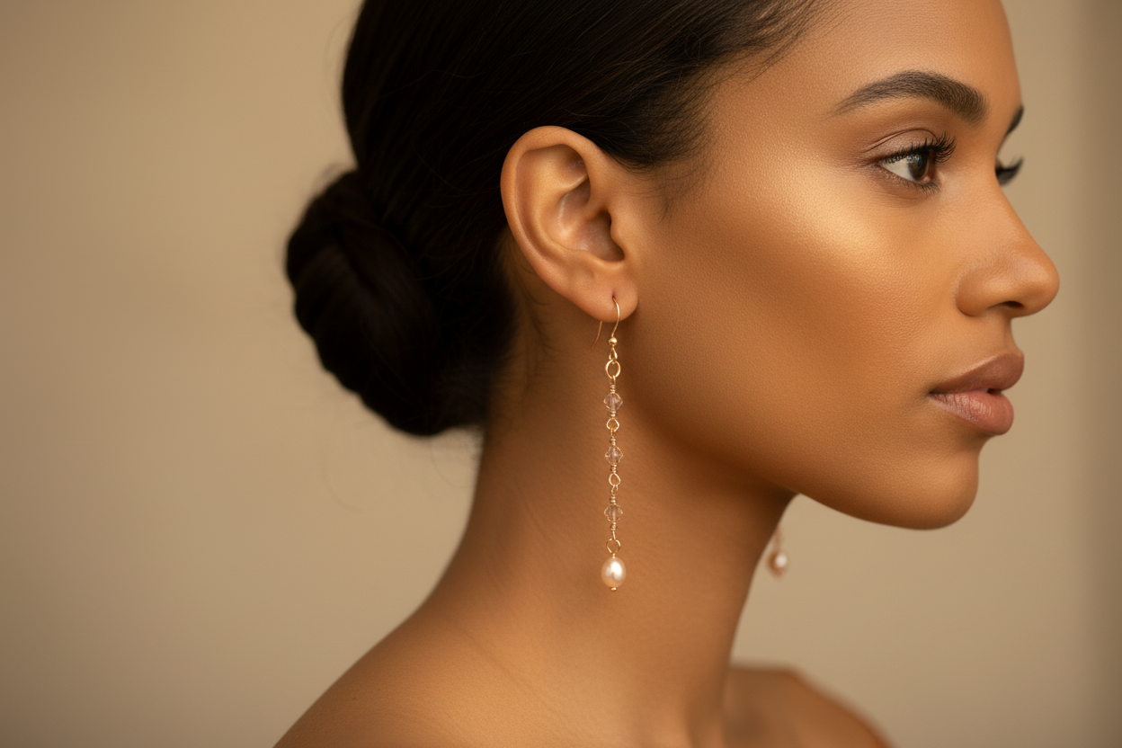 Blush Pearl Cascade Earrings — Swarovski Crystal & Freshwater Pearl in Rose Gold