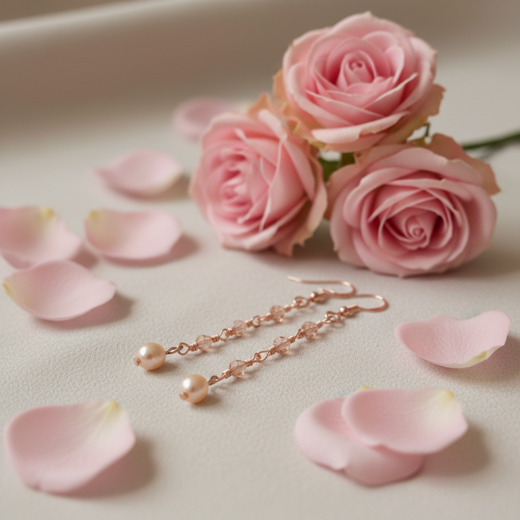 Blush Pearl Cascade Earrings — Swarovski Crystal & Freshwater Pearl in Rose Gold