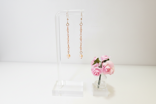 Blush Pearl Cascade Earrings — Swarovski Crystal & Freshwater Pearl in Rose Gold