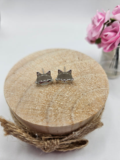 Mini Opal Cat Stud Earrings in 925 Sterling Silver