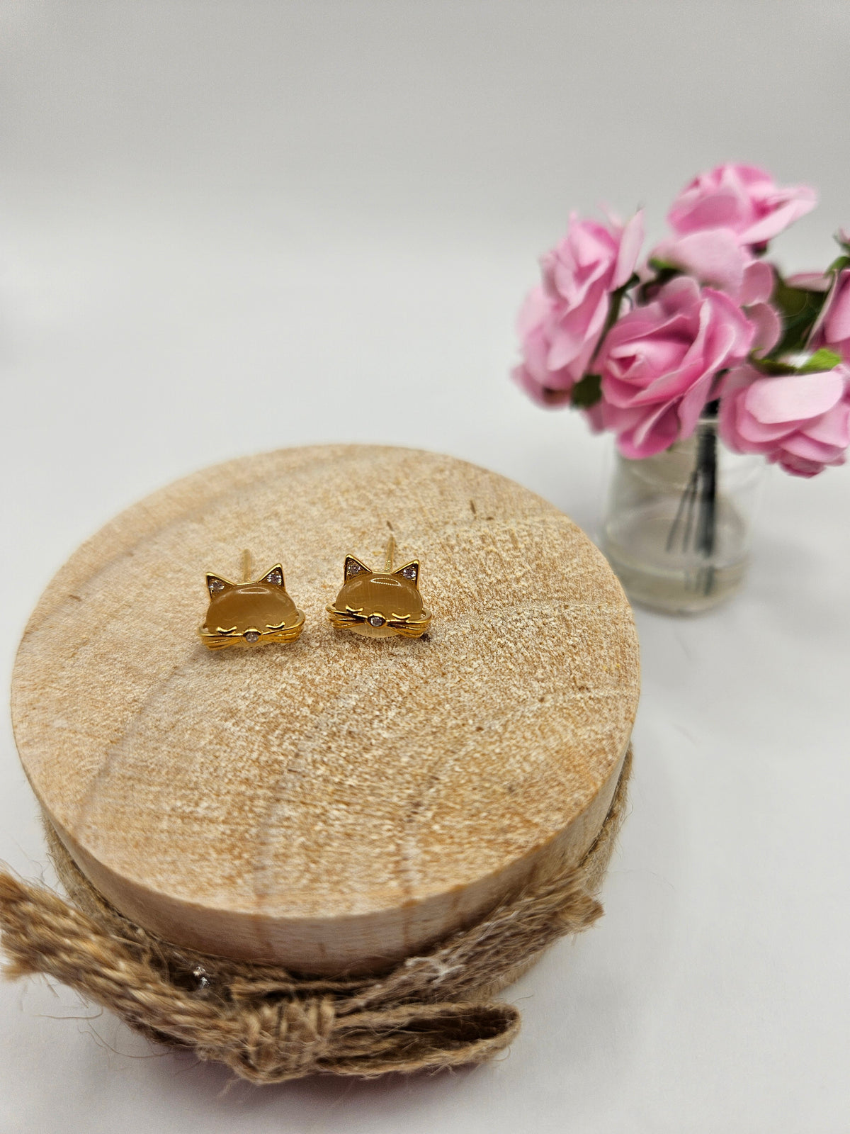 Mini Opal Cat Stud Earrings in 925 Sterling Silver