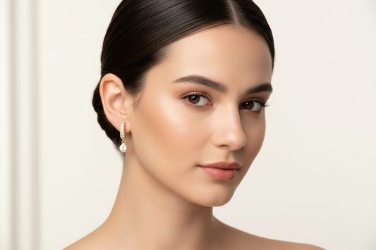 Delicate Gold-Plated Pavé Huggie Earrings with Round Crystal Charm