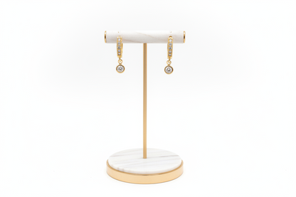 Delicate Gold-Plated Pavé Huggie Earrings with Round Crystal Charm