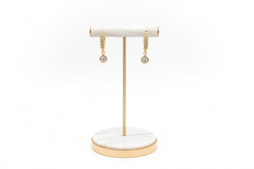 Delicate Gold-Plated Pavé Huggie Earrings with Round Crystal Charm