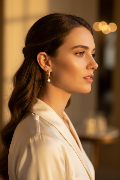 Delicate Gold-Plated Pavé Huggie Earrings with Round Crystal Charm