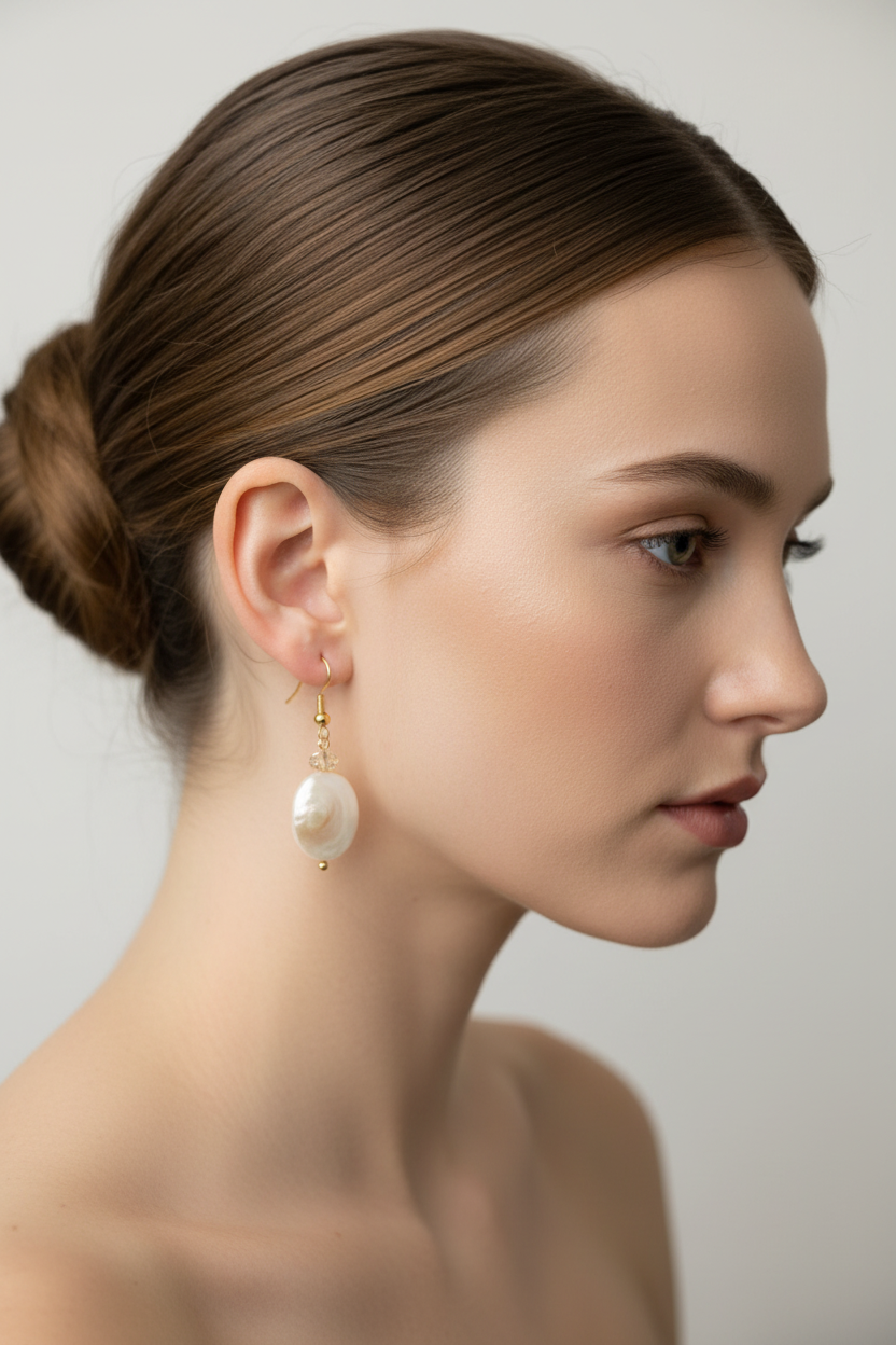 Handcrafted Mother of Pearl & Swarovski Crystal Drop Earrings – 18k Gold plated Hooks