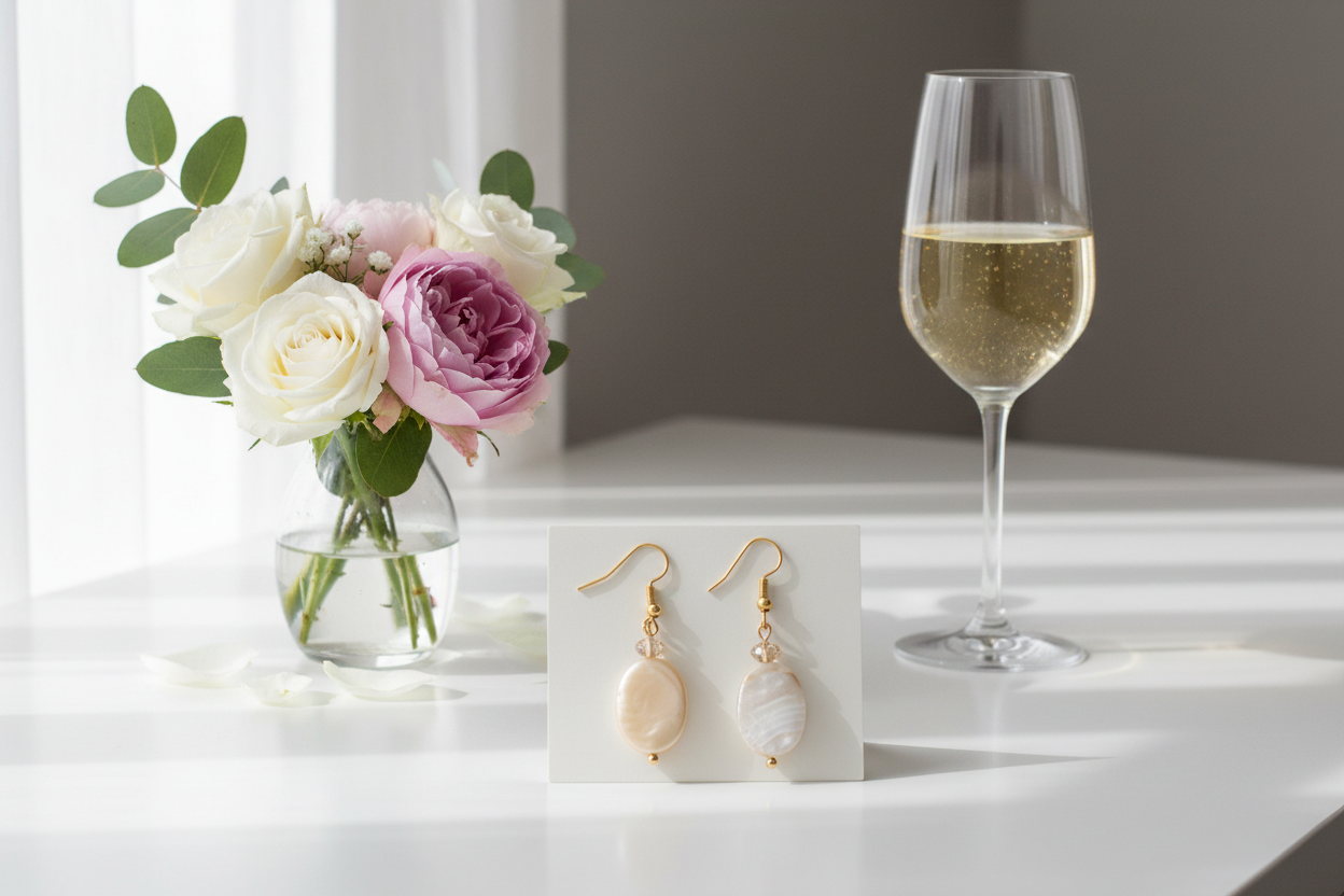 Handcrafted Mother of Pearl & Swarovski Crystal Drop Earrings – 18k Gold plated Hooks