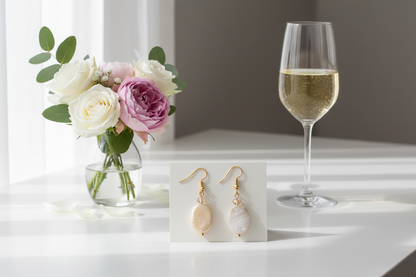 Handcrafted Mother of Pearl & Swarovski Crystal Drop Earrings – 18k Gold plated Hooks
