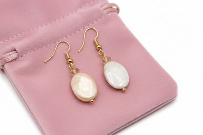 Handcrafted Mother of Pearl & Swarovski Crystal Drop Earrings – 18k Gold plated Hooks