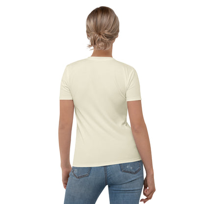 Back view of woman wearing cream sunflower cat line art t-shirt — KitTEASe Creations apparel
