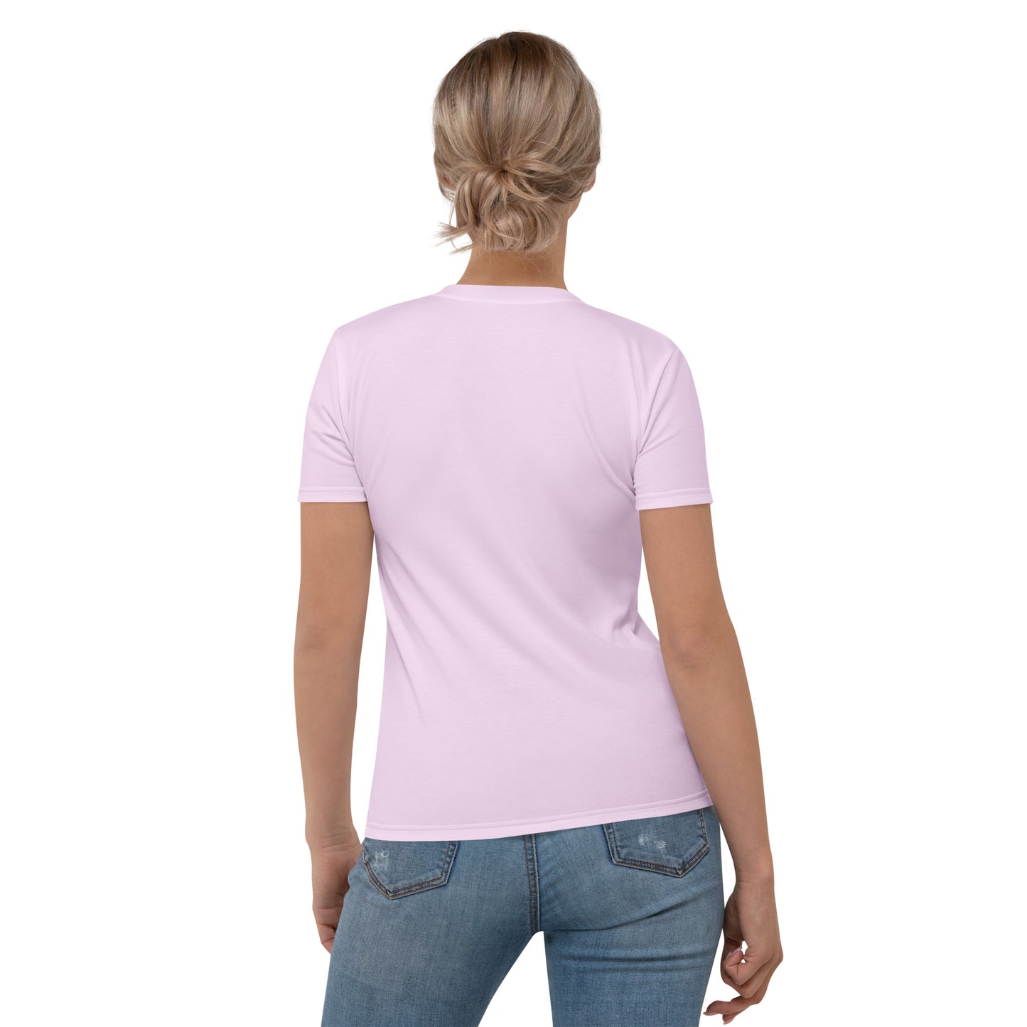 Back view of woman wearing a light pink cat line art t-shirt — KitTEASe Creations apparel
