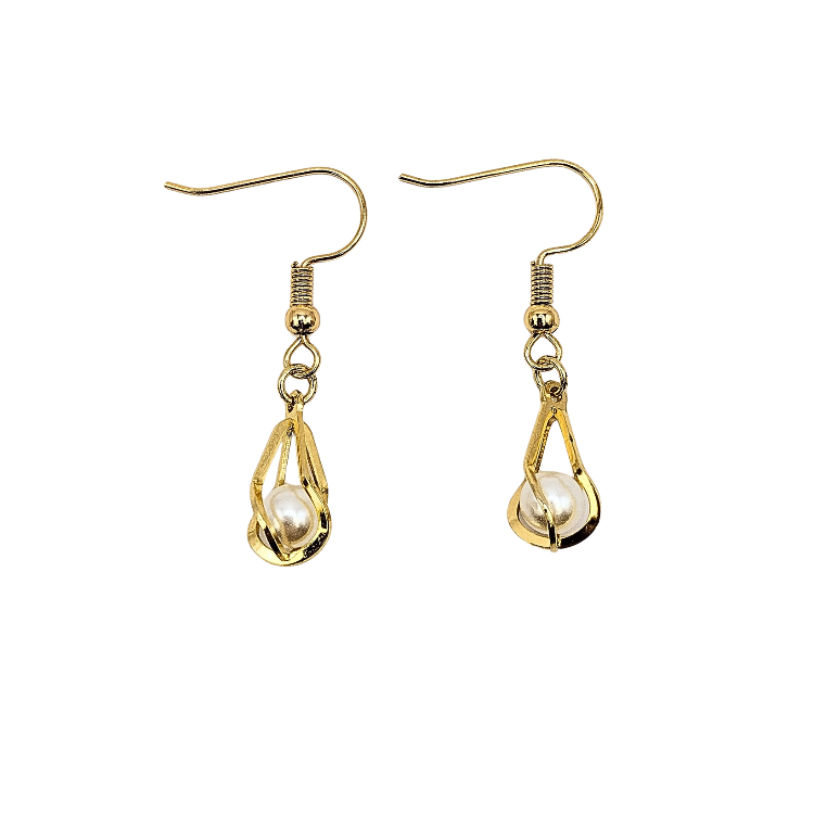 18K Gold-Plated Pearl Cage Earrings — Delicate Teardrop Glow