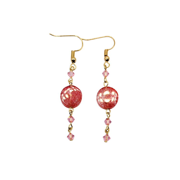 18K Gold Plated Candy Quartz Dangle Earrings with Pink Swarovski Crystal Accents