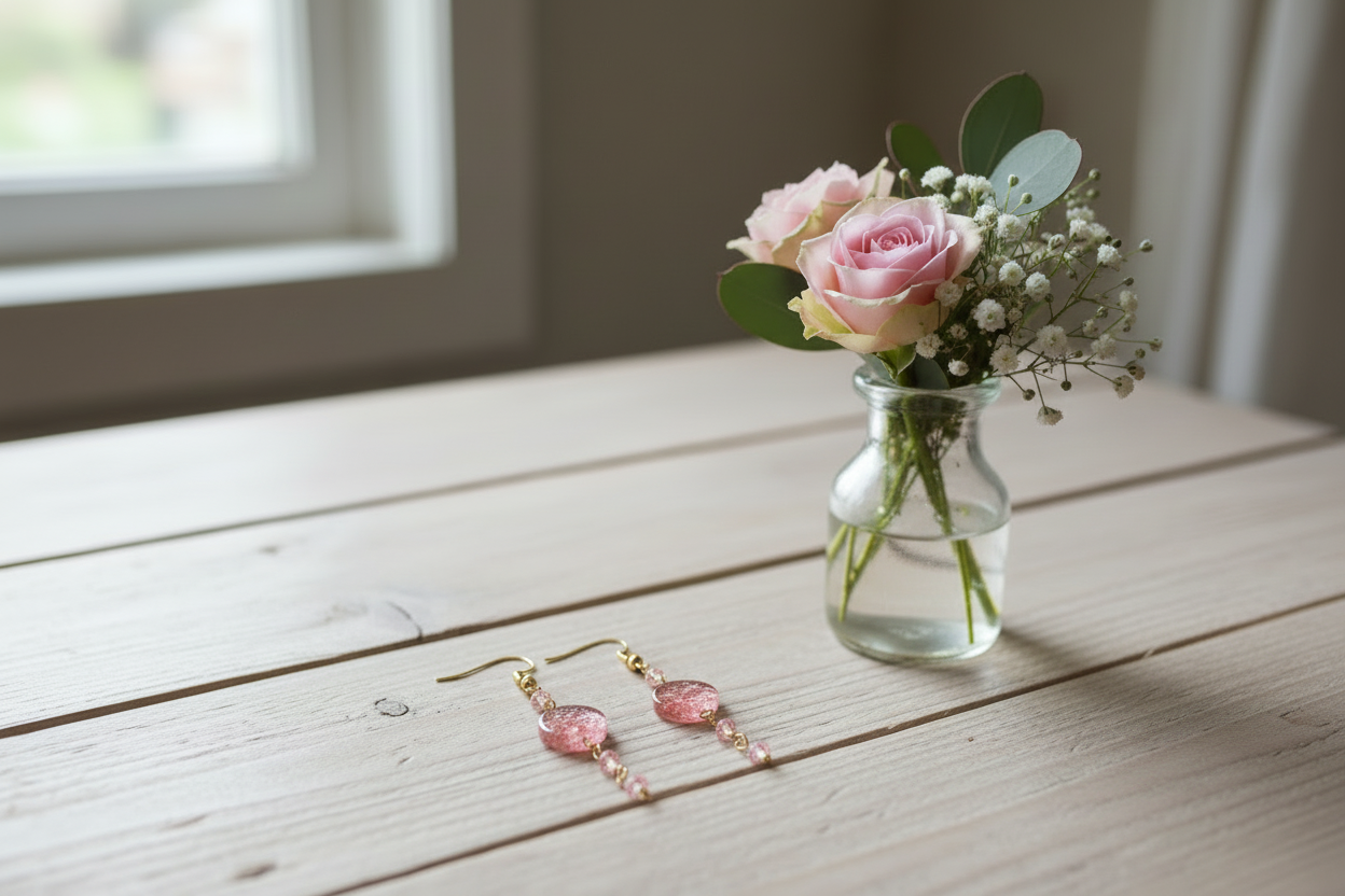 18K Gold Plated Candy Quartz Dangle Earrings with Pink Swarovski Crystal Accents