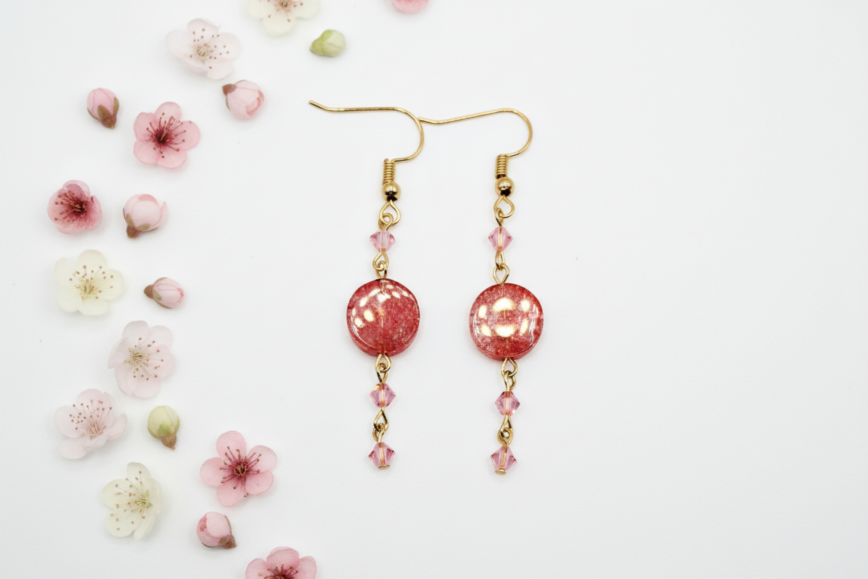 18K Gold Plated Candy Quartz Dangle Earrings with Pink Swarovski Crystal Accents