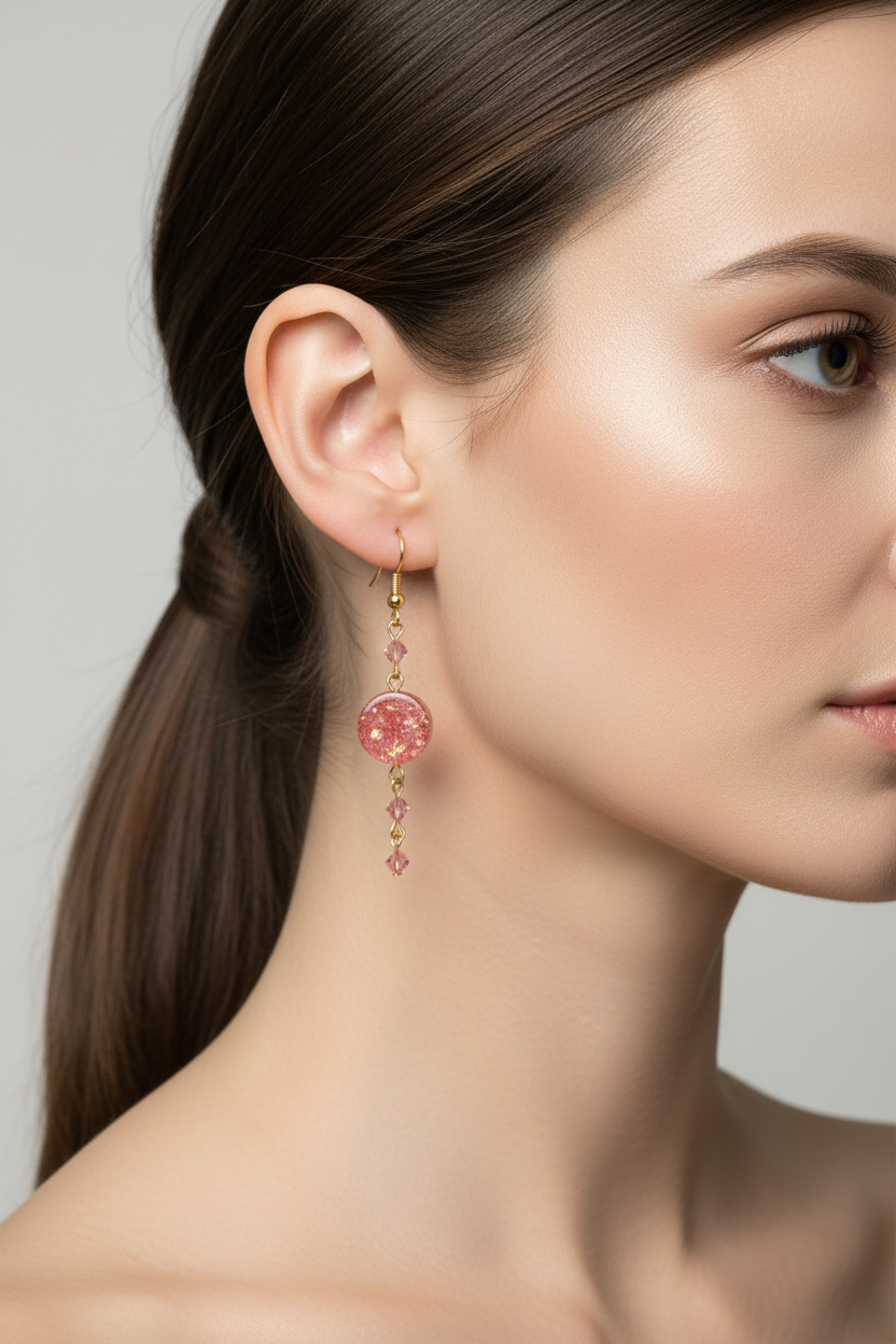 18K Gold Plated Candy Quartz Dangle Earrings with Pink Swarovski Crystal Accents