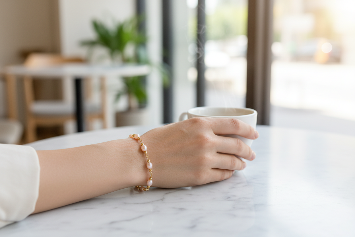 Rosy Glow Freshwater Pearl Bracelet — Gold-Plated Components