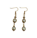 Champagne freshwater pearl drop earrings with crystal accents and gold hooks on a white background — KitTEASe Creations
