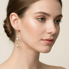 Champagne Freshwater Pearl Drop Earrings – 18k Gold plated Crystal Accent Dangles