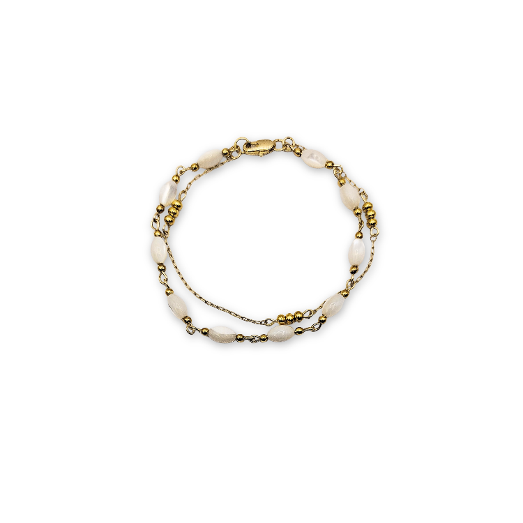 Gold Plated White Shell Double-Layer Bracelet with Lobster Clasp